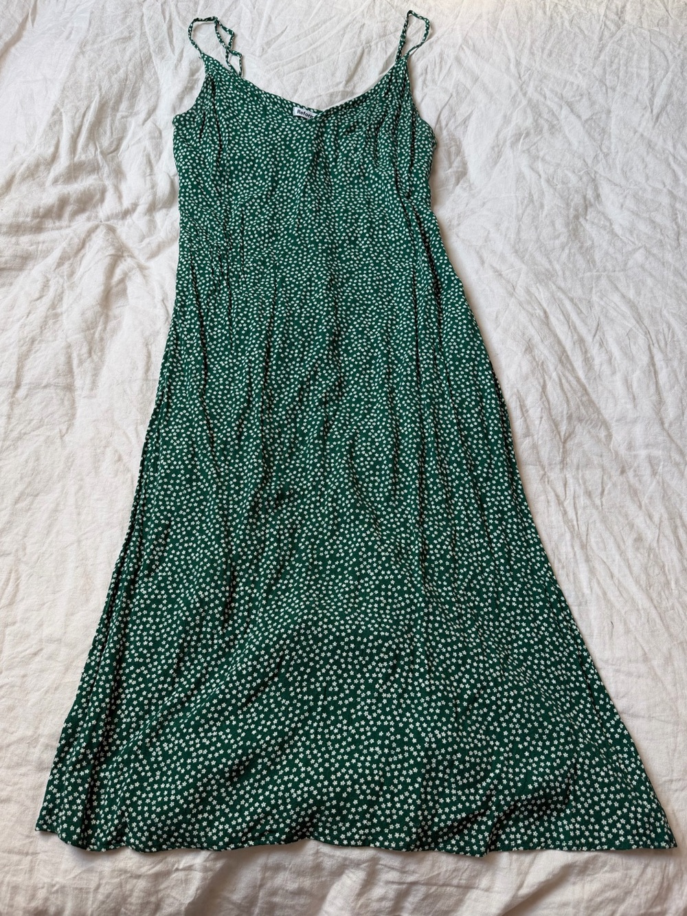 Reformation Green white flower Slip Dress with Thin Straps